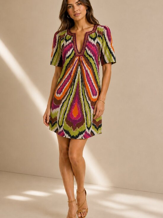 Trina Turk Dresses & Skirts - Trina Turk Los Angeles Silk Ikat Print Dress Multicolor Tie Waist Size 2